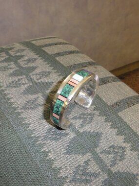 Vintage HC W./Yellowhorse Sterling Silver Turquoise & Pink Opal Inlay Bracelet